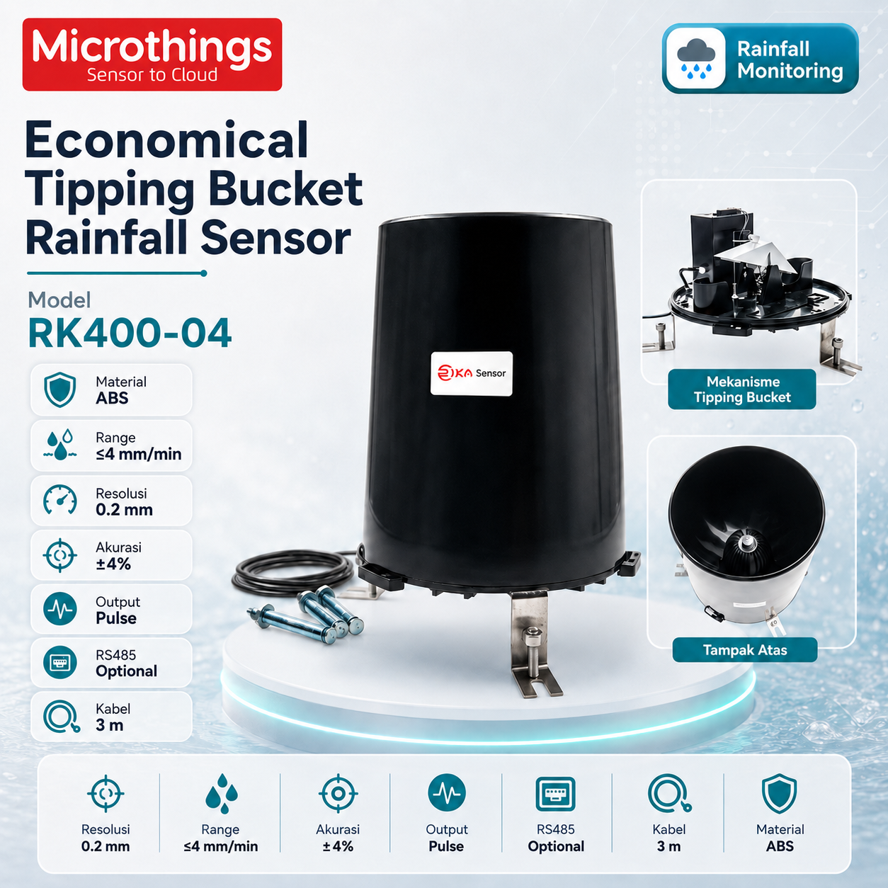 Economical Tipping Bucket Rainfall Sensor RK400-04 Economical Tipping Bucket Rainfall Sensor RK400-04