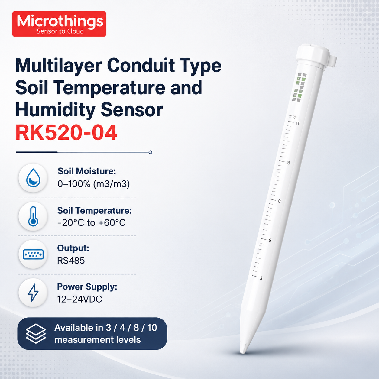 Multilayer Conduit Type Soil Temperature and Humidity Sensor RK520-04 Multilayer Conduit Type Soil Temperature and Humidity Sensor RK520-04