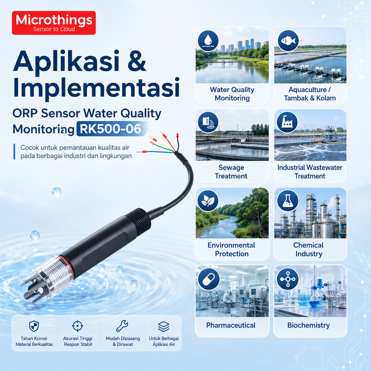 Sensor ORP RK500-06 untuk akuakultur dan limbah