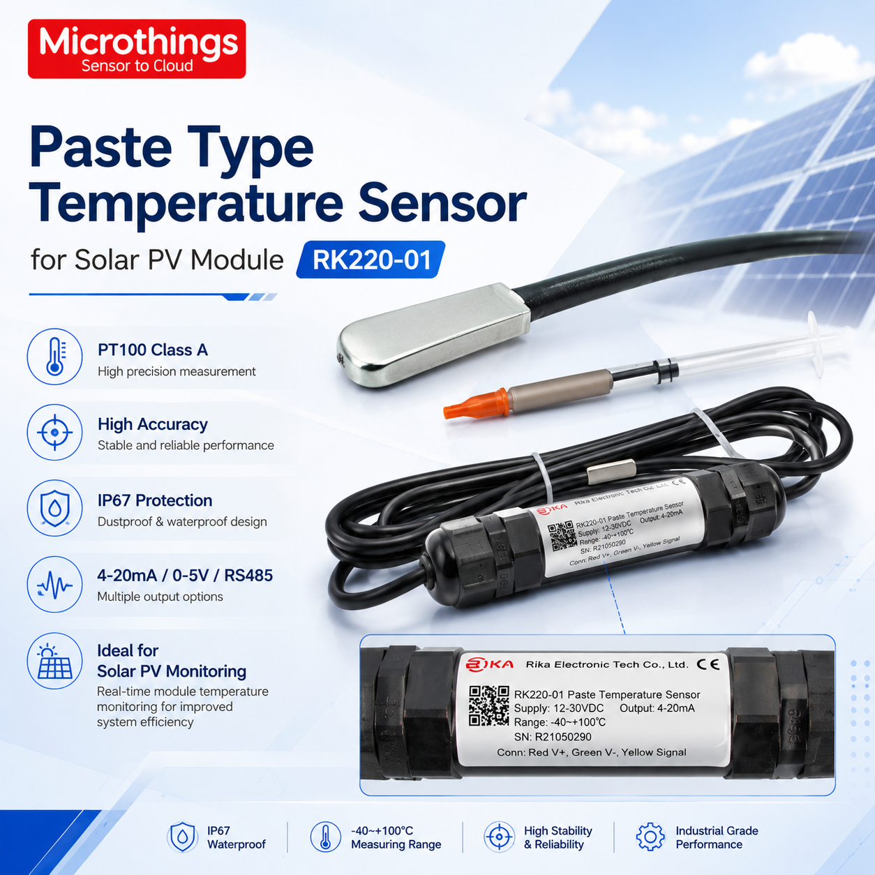 Paste Type Temperature Sensor for Solar PV Module RK220-01 300626 Paste Type Temperature Sensor for Solar PV Module RK220-01 300626