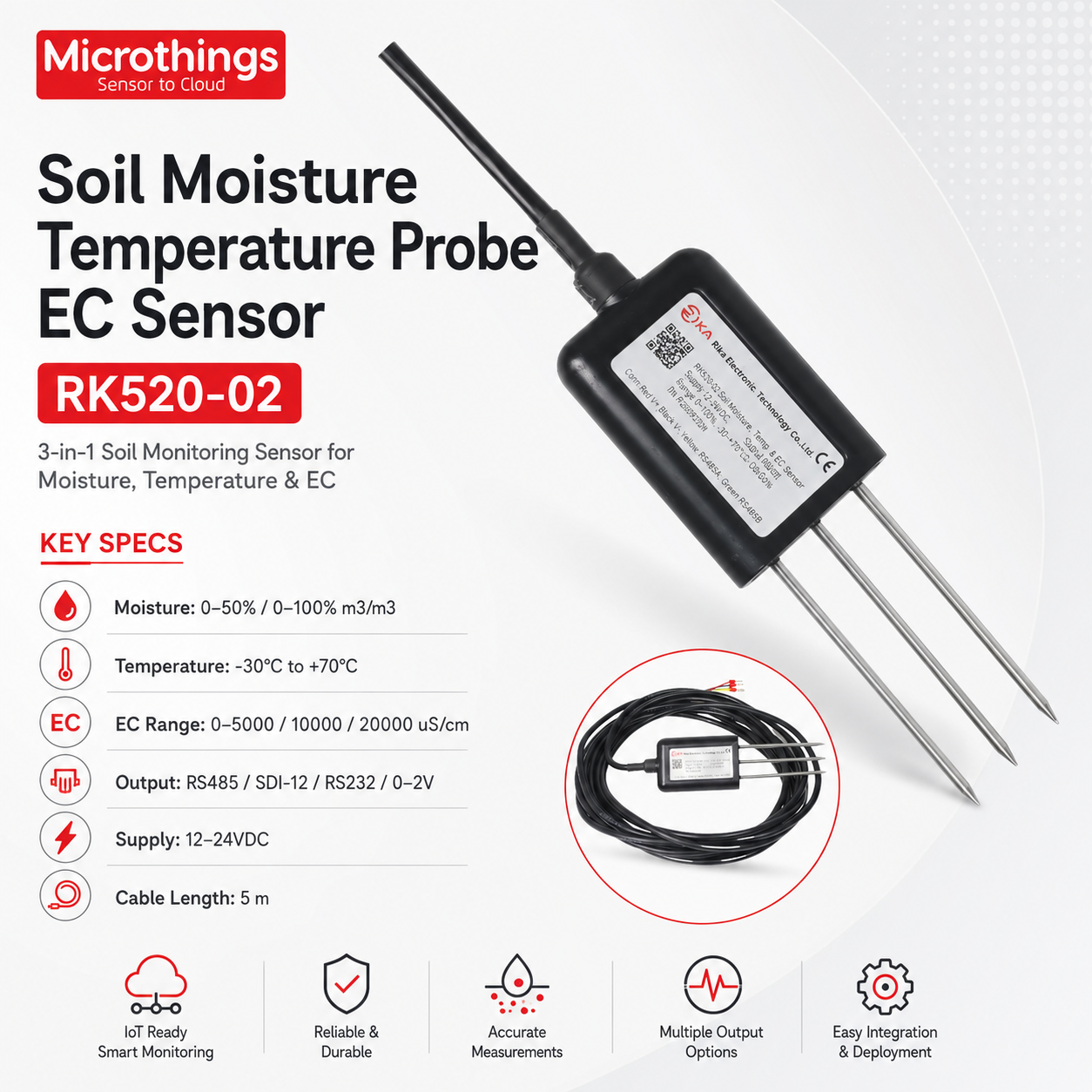 Soil Moisture Temperature Probe EC Sensor RK520-02 Soil Moisture Temperature Probe EC Sensor RK520-02