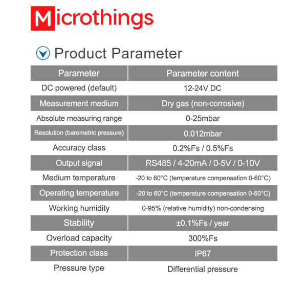 Micro pressure differential sensor JXCT-MPDS