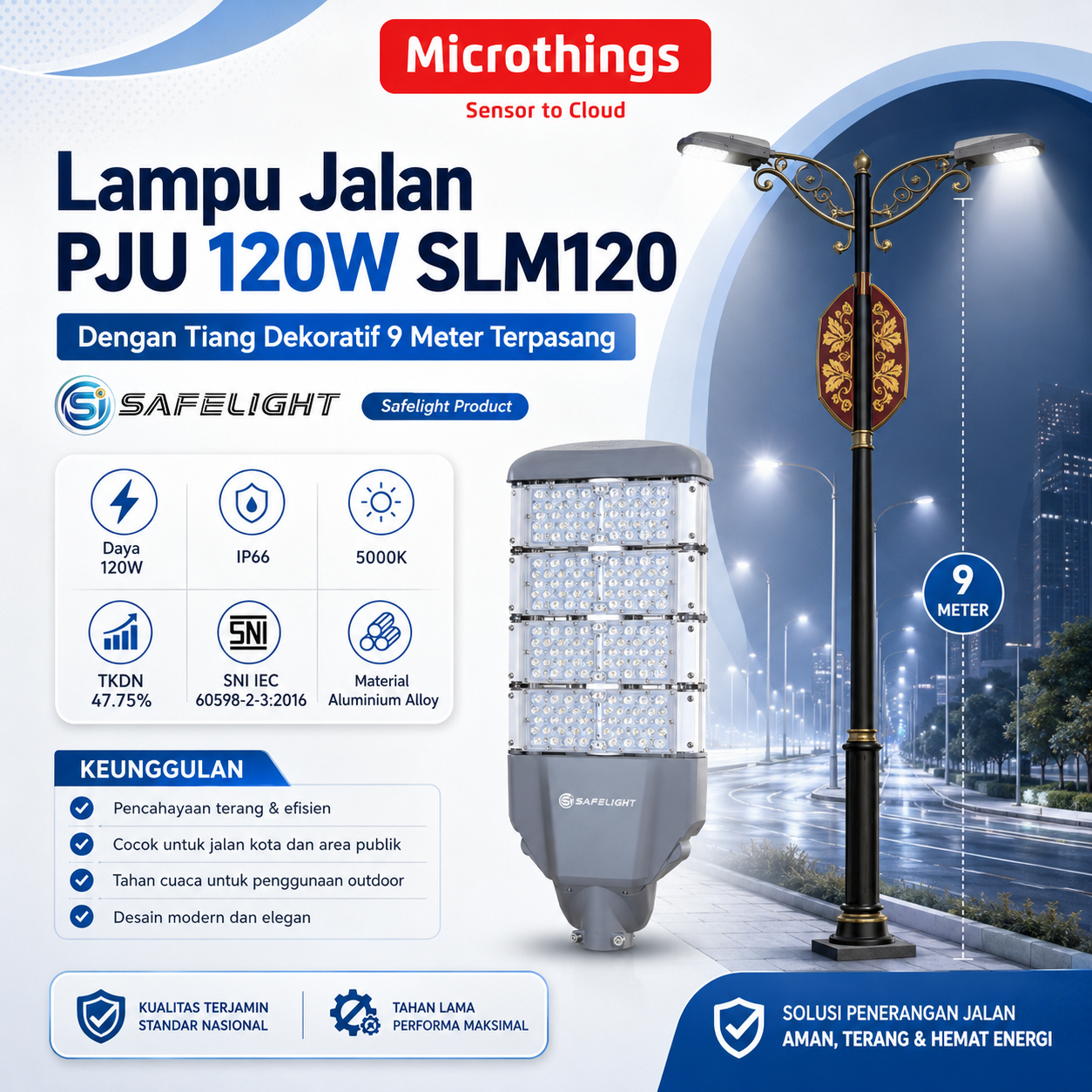 Lampu Jalan PJU 120W SLM120 dan Tiang Dekoratif 9 Meter Terpasang 31052026 Lampu Jalan PJU 120W SLM120 dan Tiang Dekoratif 9 Meter Terpasang 31052026