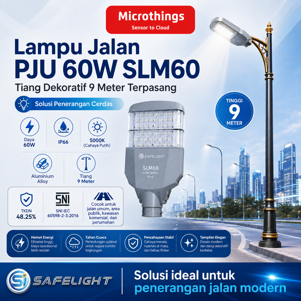 Lampu Jalan PJU 60W SLM60 dan Tiang Dekoratif 9 Meter 31052026 Lampu Jalan PJU 60W SLM60 dan Tiang Dekoratif 9 Meter 31052026