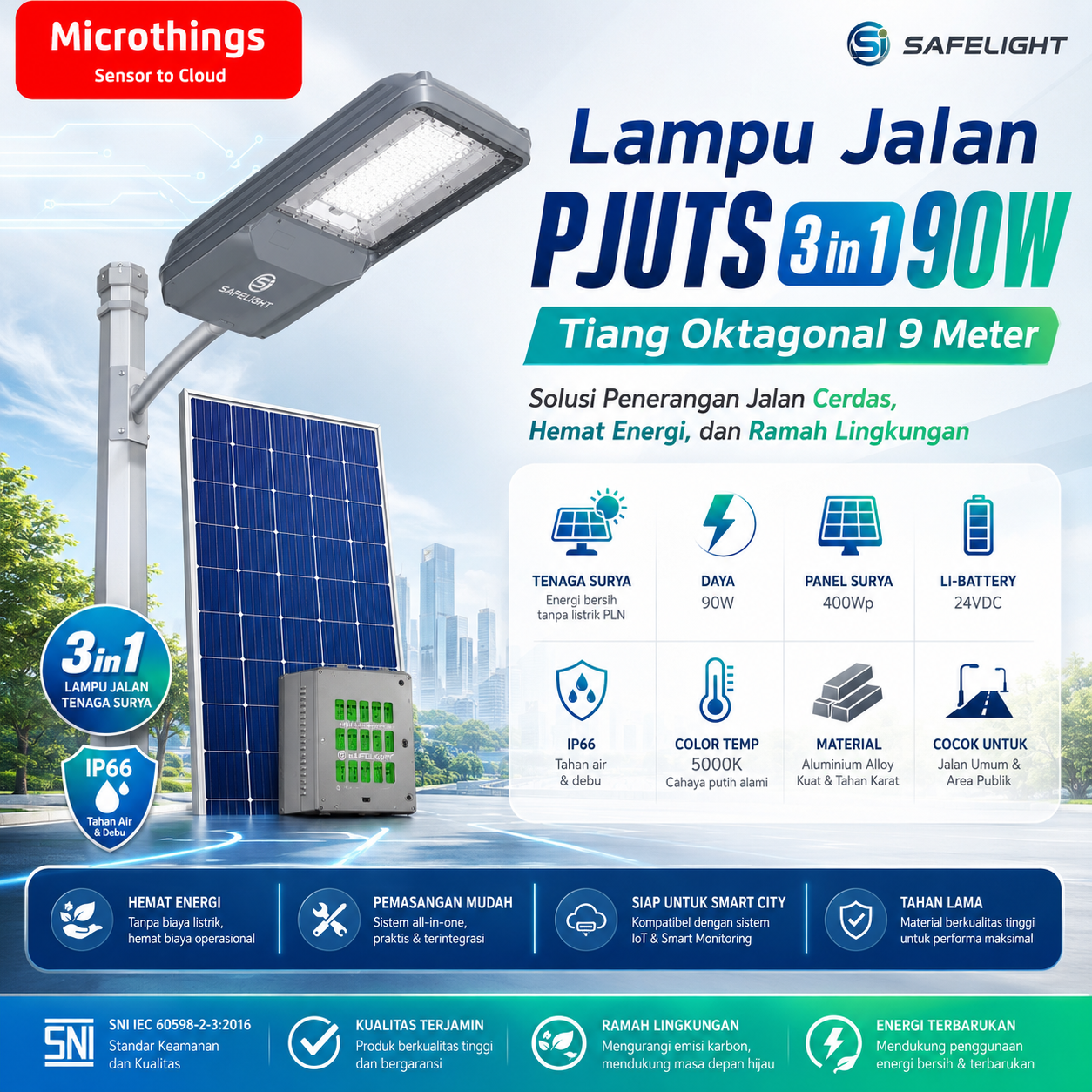 Lampu Jalan PJUTS 3 in 1 90W dan Tiang Oktagonal 9 Meter 31052026 Lampu Jalan PJUTS 3 in 1 90W dan Tiang Oktagonal 9 Meter 31052026
