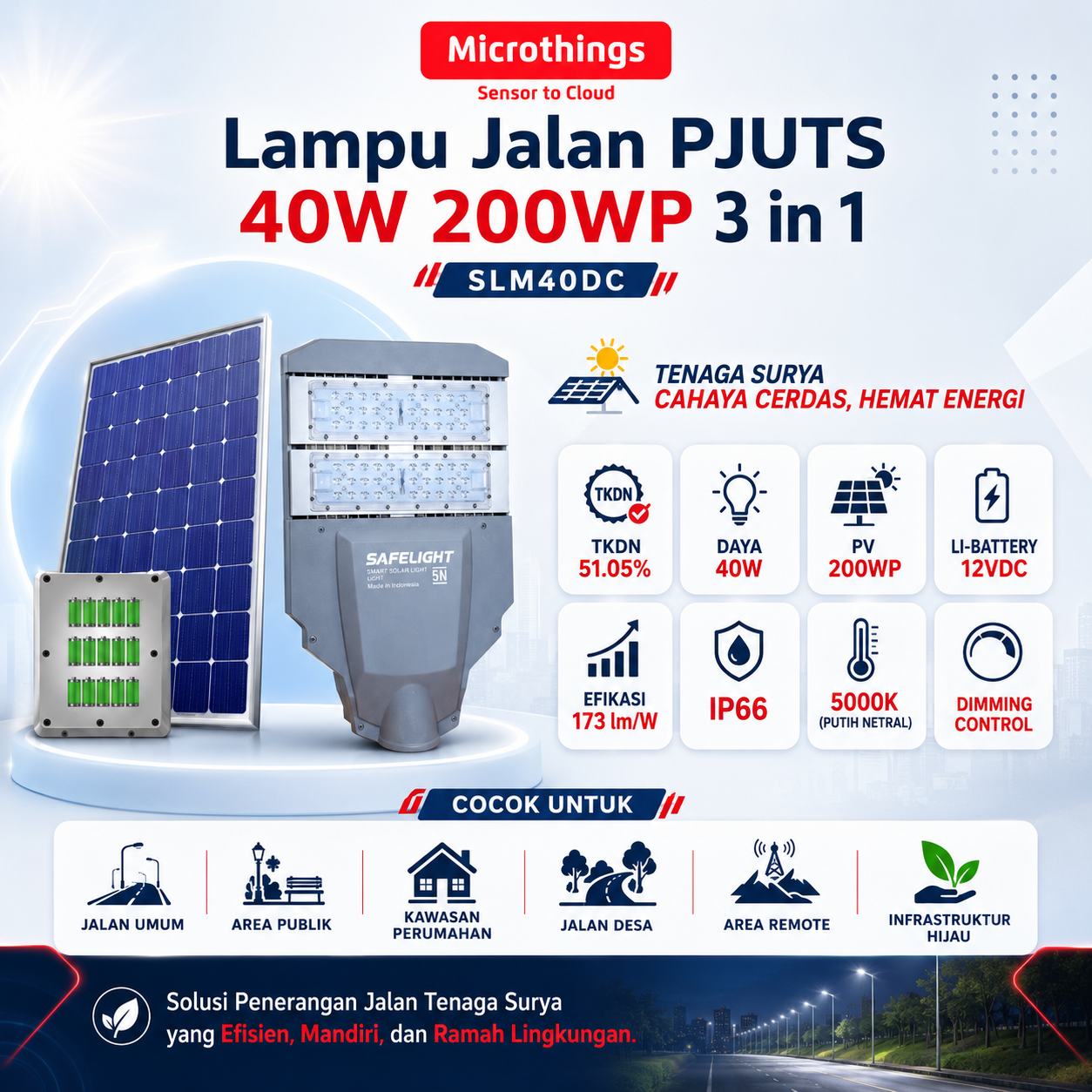 Lampu Jalan PJUTS 40W 200WP 3 in 1 SLM40DC 26052026 Lampu Jalan PJUTS 40W 200WP 3 in 1 SLM40DC 26052026