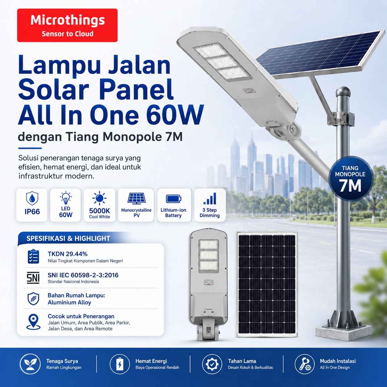 Lampu Jalan Solar Panel All In One 60W dan Tiang Monopole 27052026