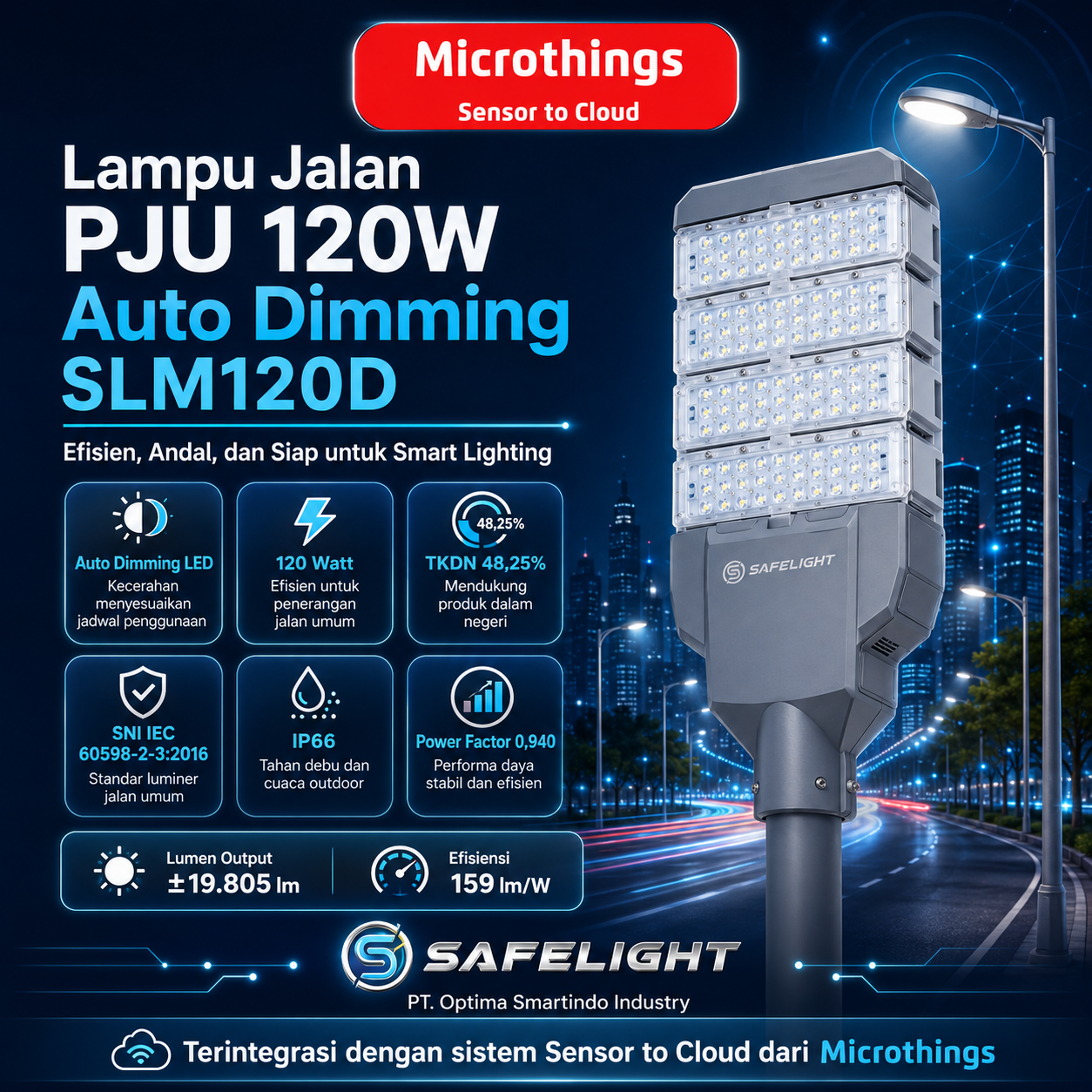 Lampu Jalan PJU 120W Auto Dimming SLM120D Safelight 21062026 Lampu Jalan PJU 120W Auto Dimming SLM120D Safelight 21062026